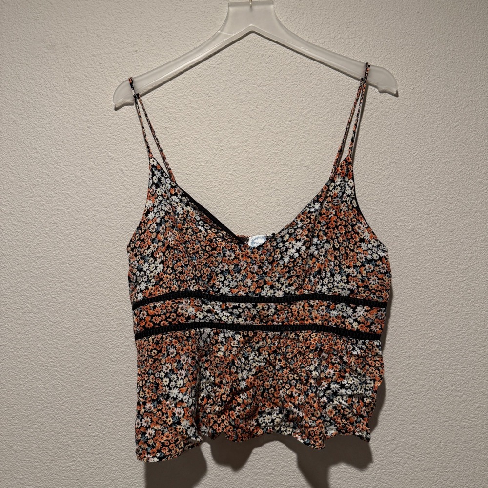 Blue Rain Womens XL Floral‎ Camisole Top Orange Black White  Boho